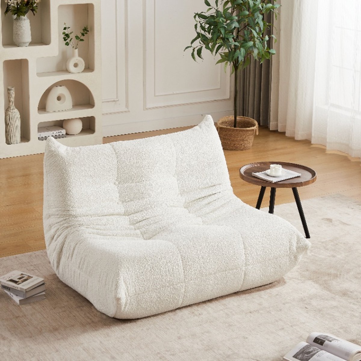 Fauteuil - 2-zitsbank - Relaxfauteuil - gestoffeerde bank - Zitzak stoel - Comfortabele TV-stoel - Leesstoel - Ergonomisch - Elastische spons - Modern design - Chenille - Beige