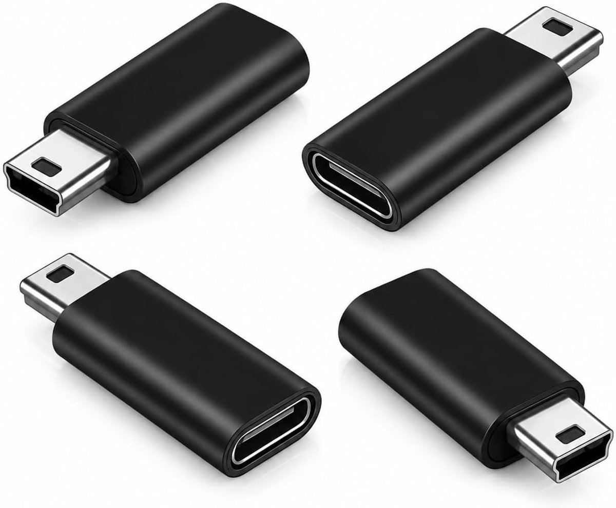 4 Stuks USB C naar Mini USB Adapter voor Opladen en Gegevensoverdracht, Verbinding voor Camera's, Navigatie en Digitale Apparaten