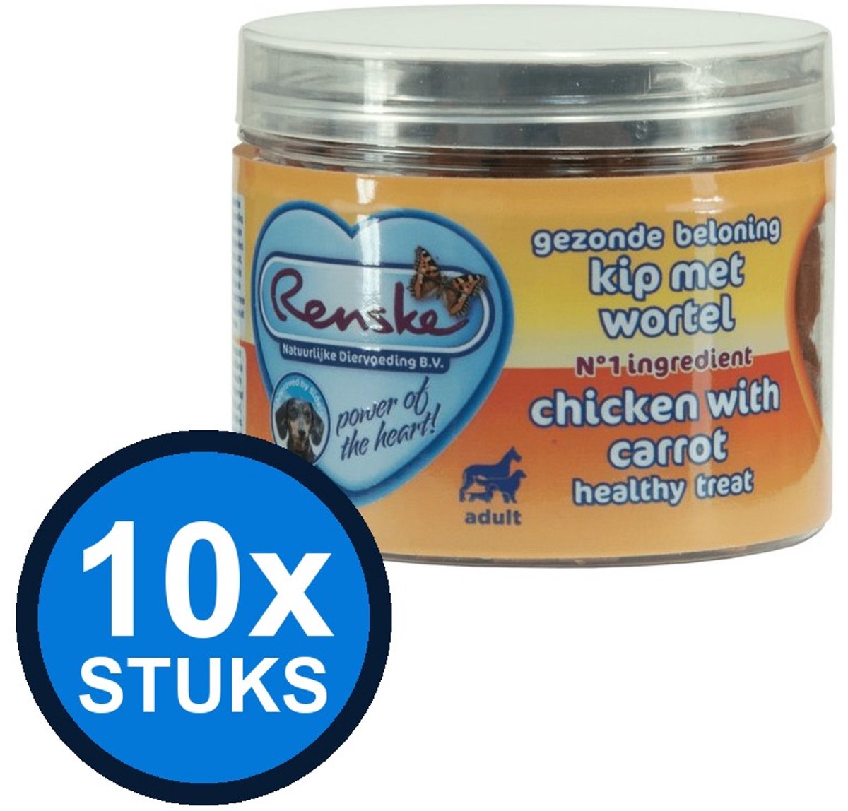10x Renske - Gezonde beloning mini hartjes hond kip 100gr - Hondenvoer Snacks - 100 g