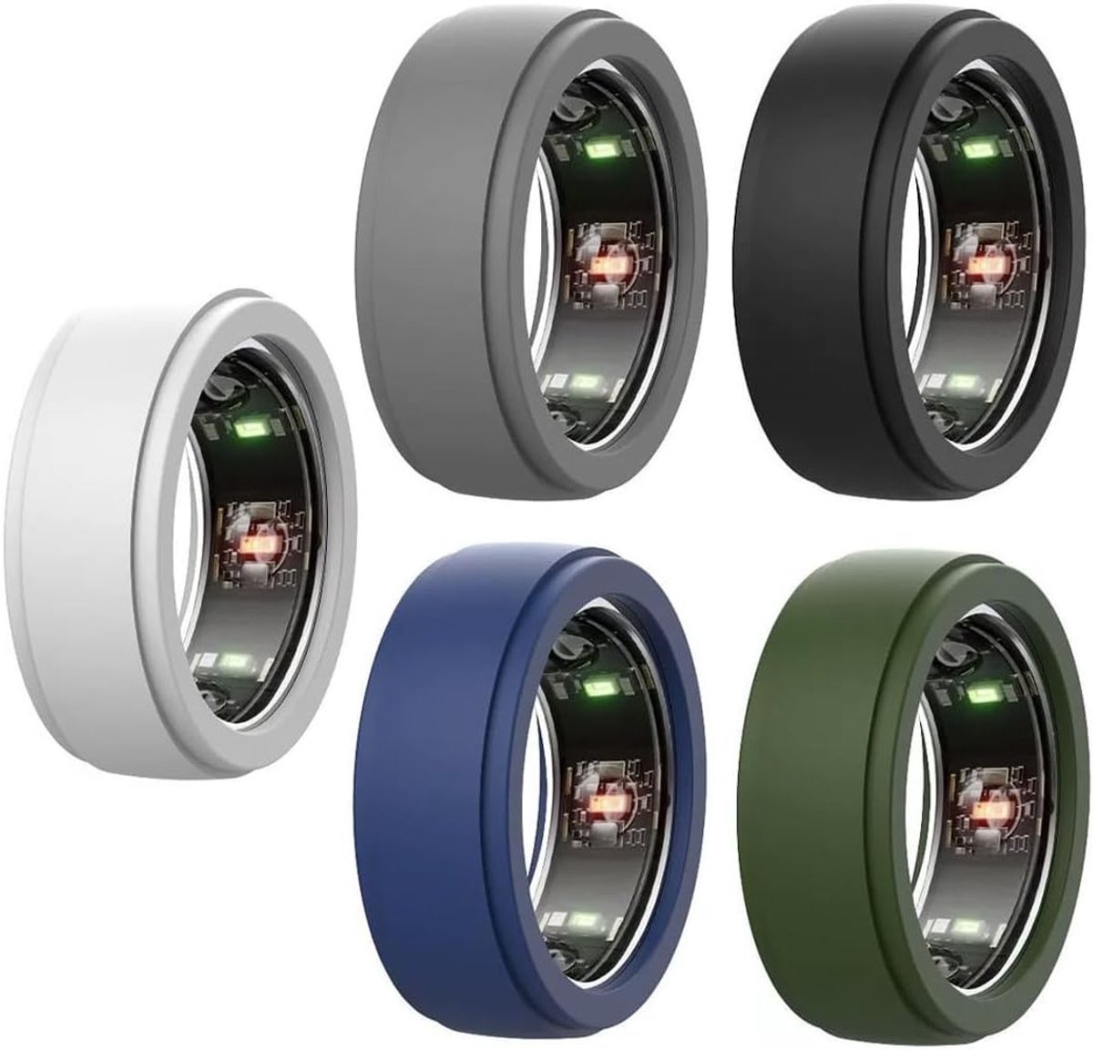 5 Pack Slimme Ring Beschermers Geschikt voor Oura, Ultrahuman en Samsung Galaxy, Anti-Kras Silicone R-ing Hoes voor Oura Gen 4 3/Ultrahuman R-ing Air (S, 6-9)