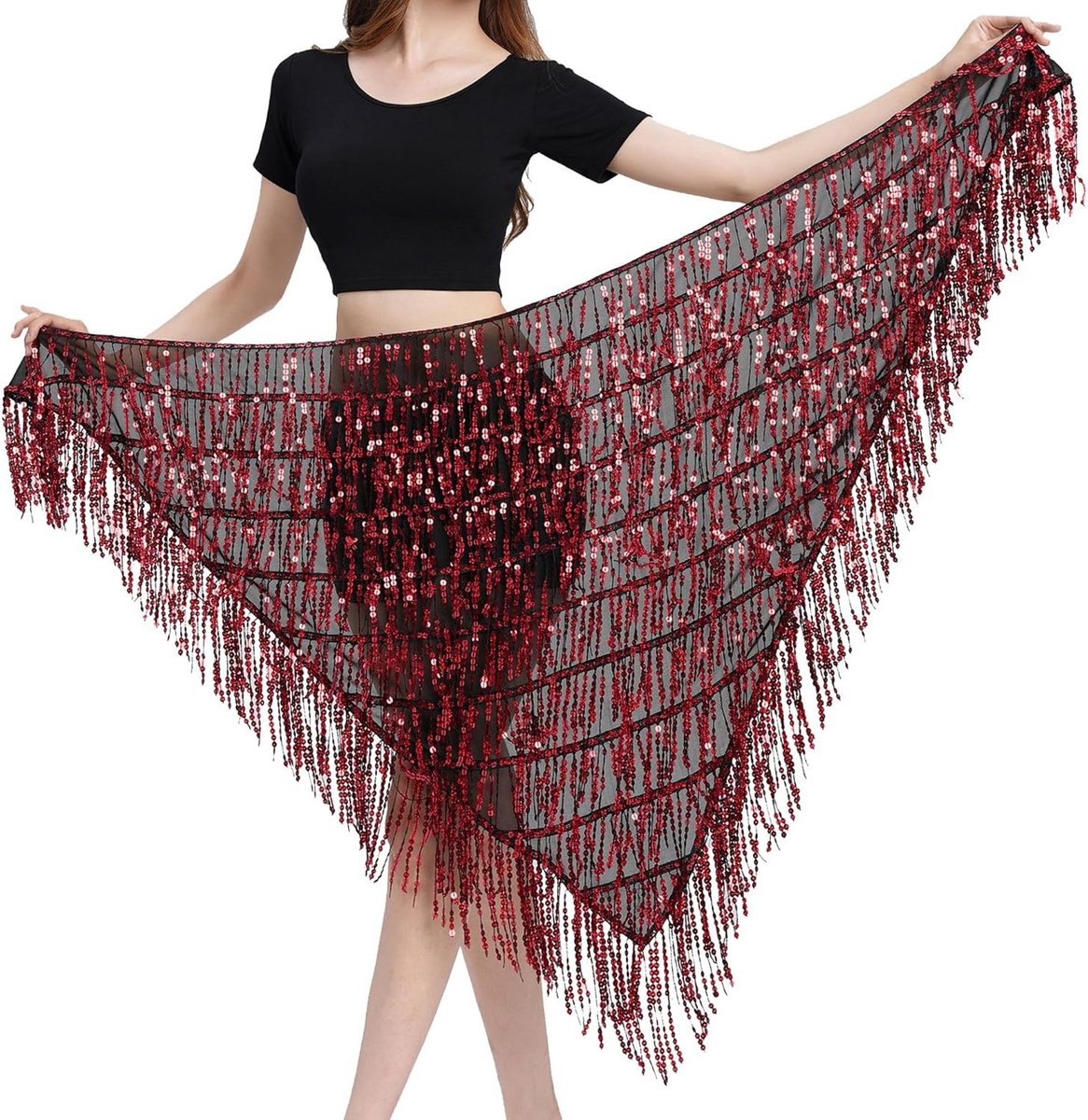 Hip Scarf voor Buikdans en Folkloredans met Pailletten en Franje - Perfect voor Halloween en Tribal Dansen