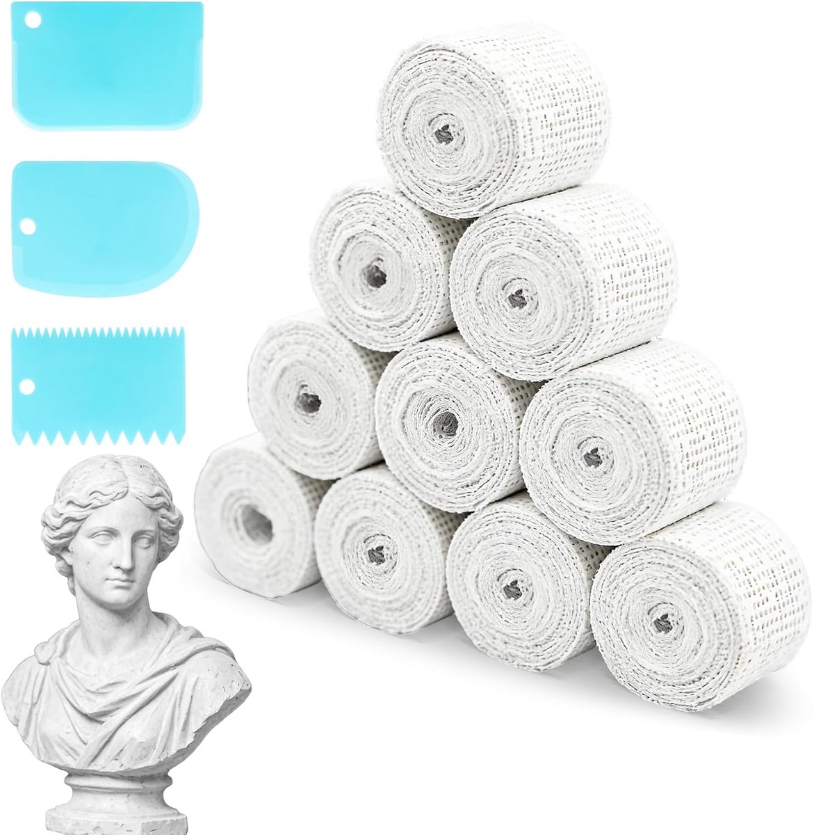 SnelShoppen - 13-delige gipsverbandset, 10 gipsweefsel rollen (5 cm x 2,7 m) met 3 modelleerspatels voor knutselen, babybuikafdruk, modelbouw, sneldro