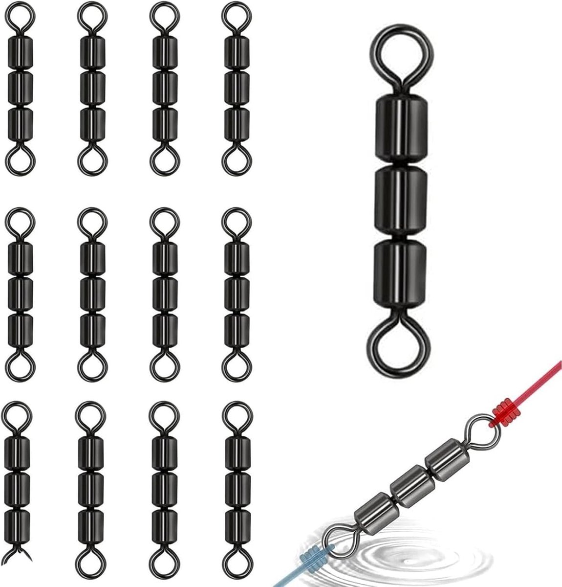 SnelShoppen - Fishing Swirl Set 12 Stuks Triple Vertebrae - Hoogwaardige Vishaken, Carabiner Verbindingen, RVS, Ideaal voor Sportvissen en Hengelsport