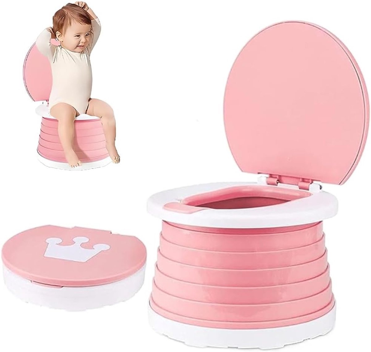 Vouwbare Toiletbril voor Kinderen - Draagbare Potty voor Reizen, Kamperen en Thuisgebruik - Geschikt voor Meisjes en Jongens (Roze)