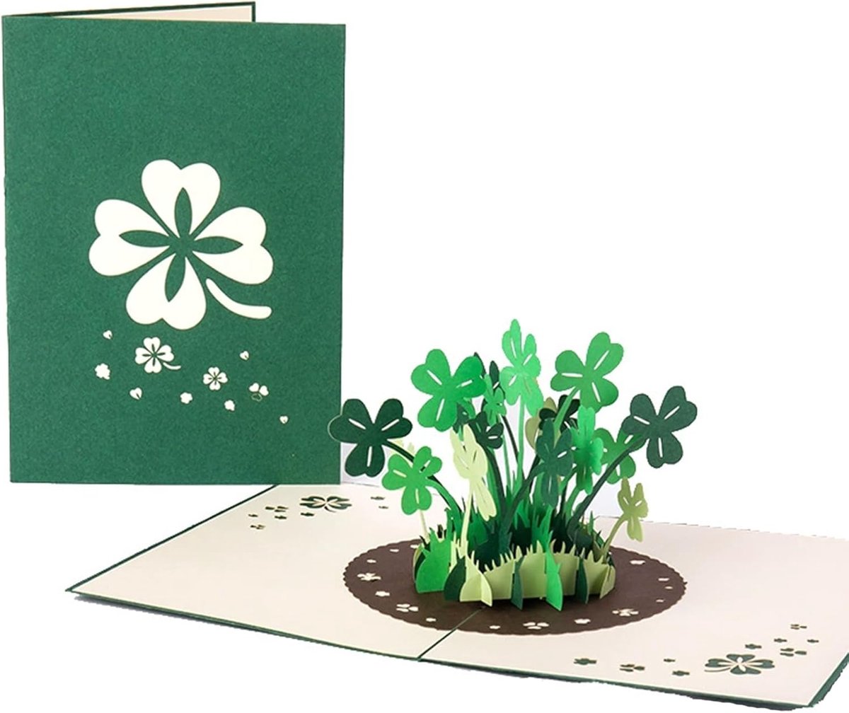 SnelShoppen - 3D Pop-up Kaart Geluksklaver voor Succes, Creatieve Wenskaart voor Verjaardag, Examen of Herstel, 18x13 cm Groene Klaver