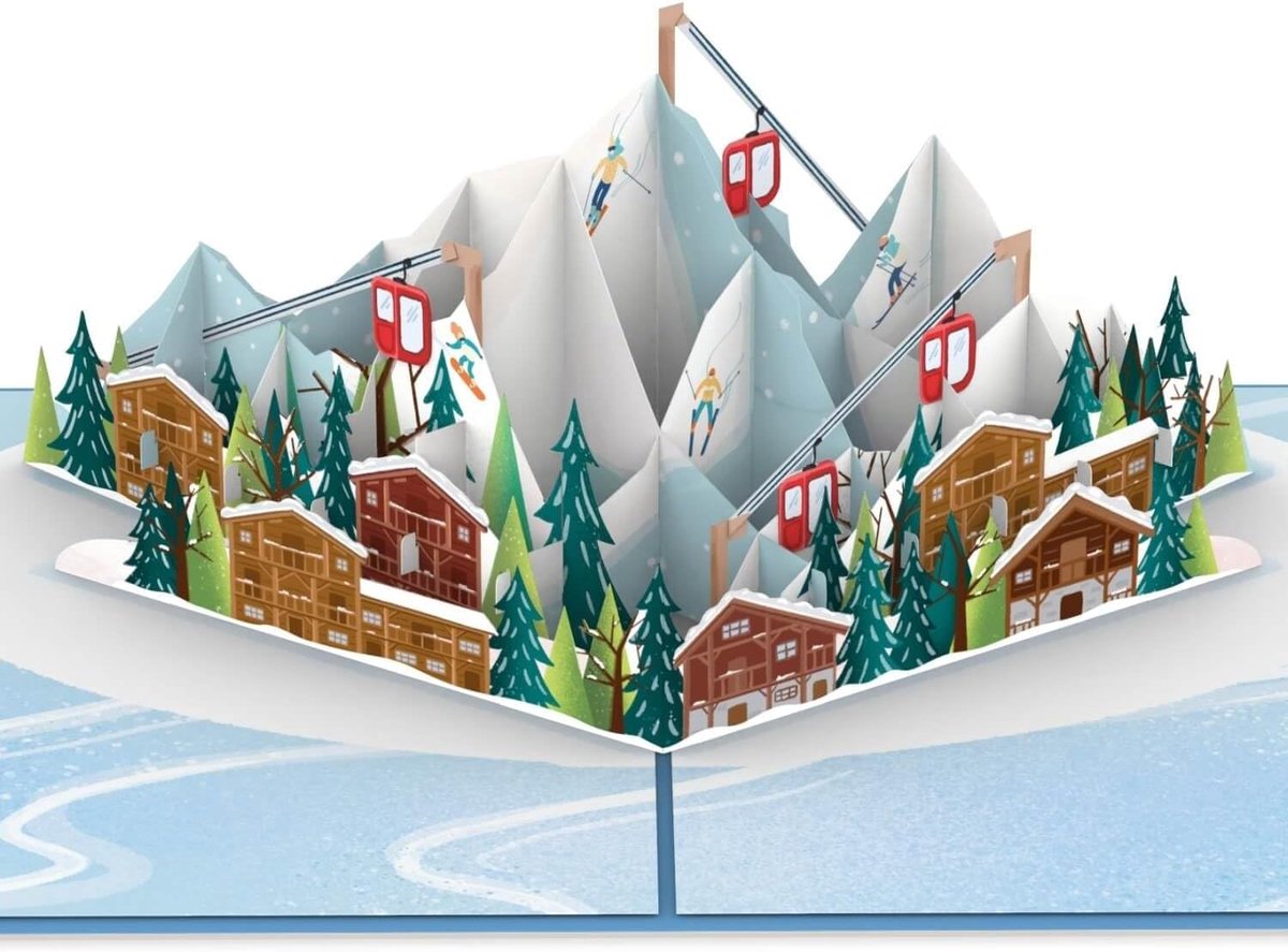 SnelShoppen - 3D Ski Pop Up Kaart voor Ski Vouchers en Ski Pas Gift Card - Handgemaakte Kerst en Winter Verjaardagskaart voor Ski Liefhebbers