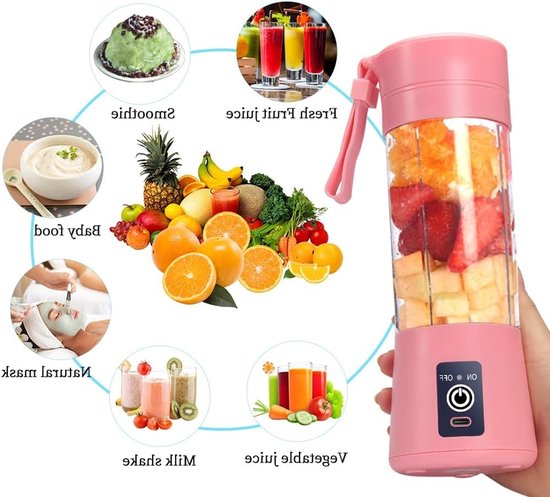 Draagbare Blender - Persoonlijke Juicer - Smoothies Maken - USB Oplaadbaar - 380 ml Capaciteit - Roze van Merkloos — afbeelding 2