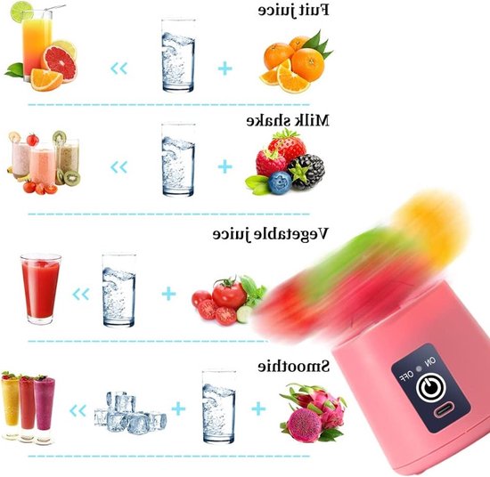 Draagbare Blender - Persoonlijke Juicer - Smoothies Maken - USB Oplaadbaar - 380 ml Capaciteit - Roze van Merkloos — afbeelding 5