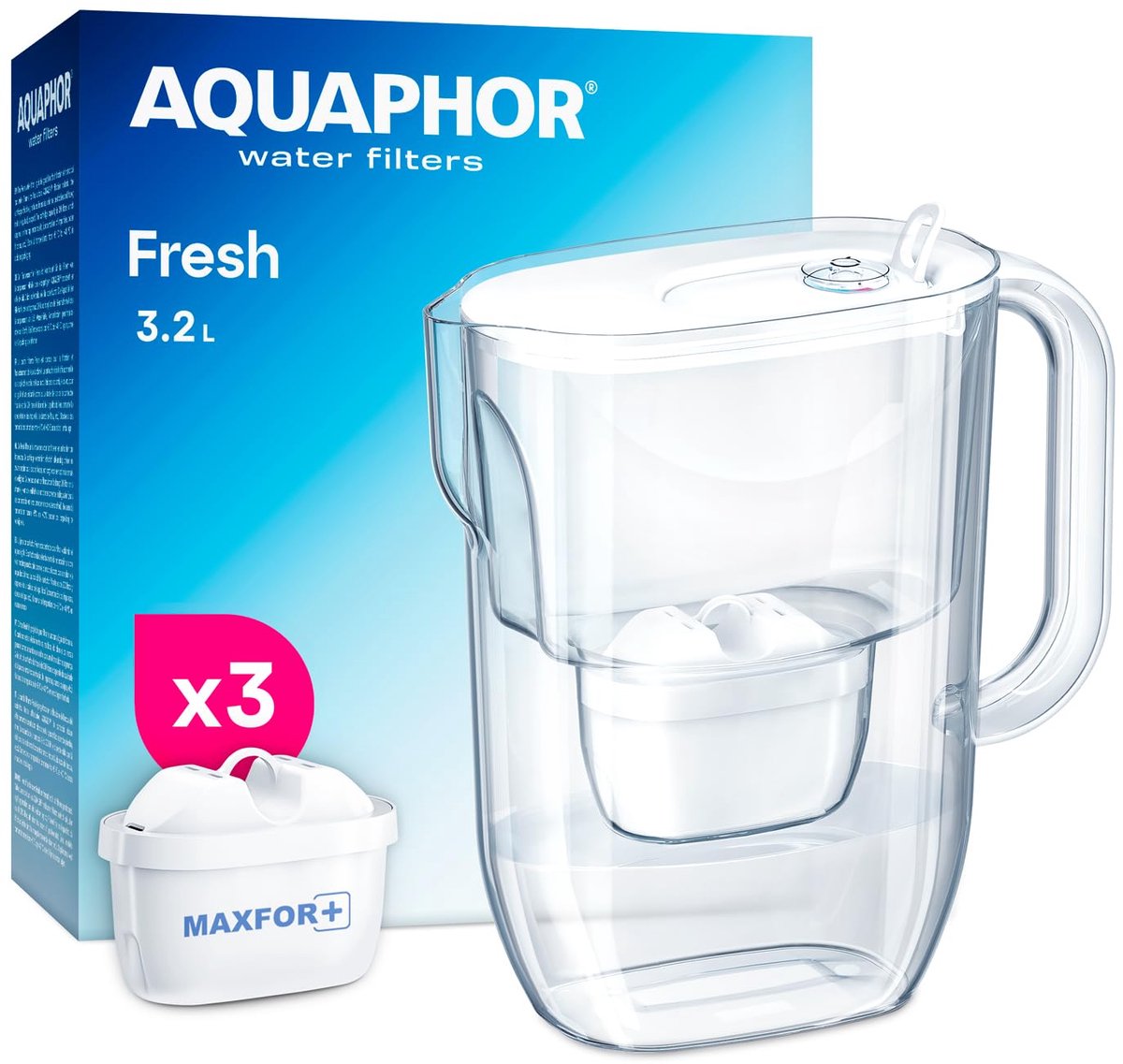 SnelShoppen - AQUAPHOR Waterfilterkan met 3 MAXFOR+ Filters - 600 Liter - Wit - Slim Design voor Koelkast - Ergonomische Handgreep - Duurzaam en Stijl