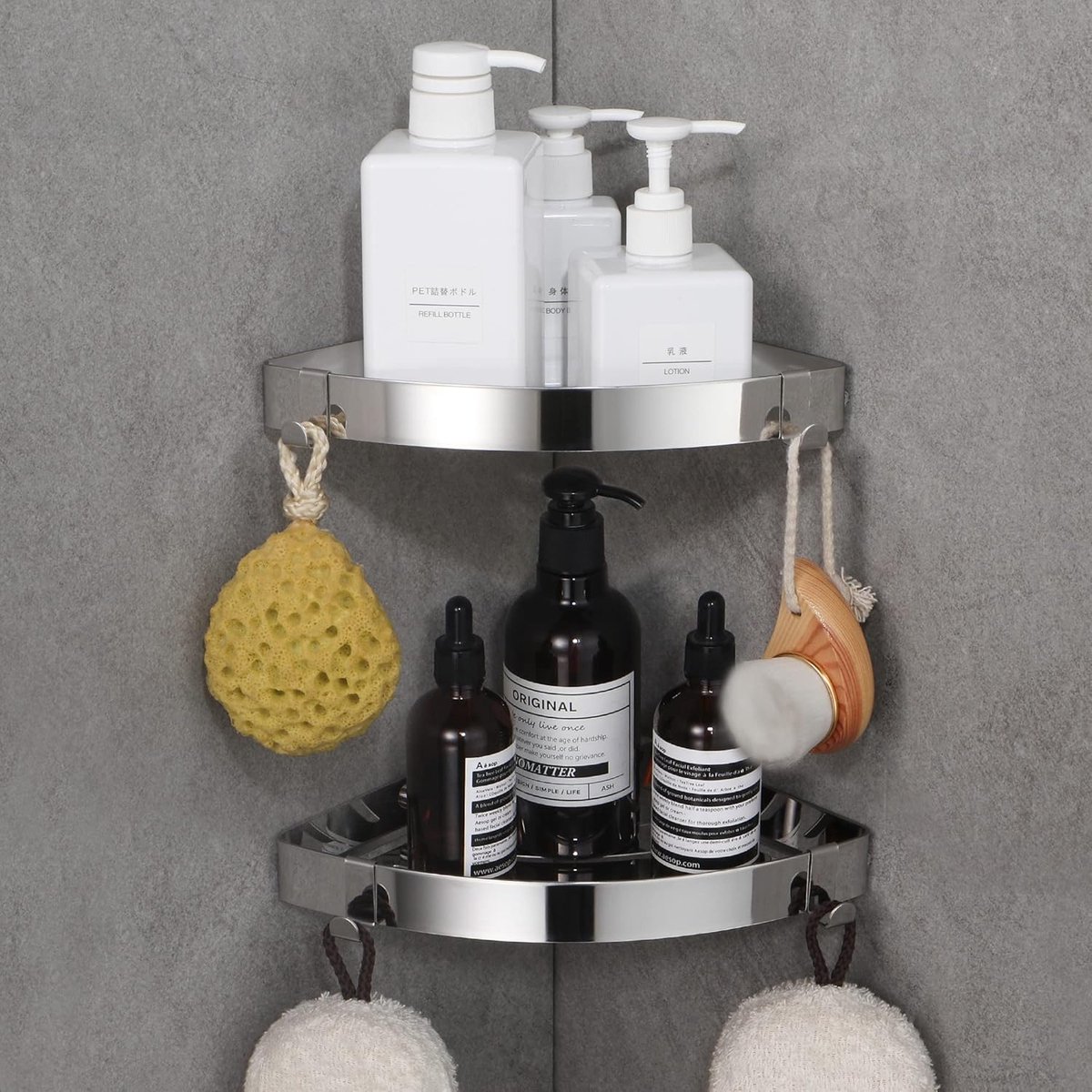 SnelShoppen - Badkamer Hoekplank Zonder Boren - Douche Caddy Organizer - RVS Compact Zelfklevend Opslag Rek - Wandgemonteerde Badkamer Accessoires Pla
