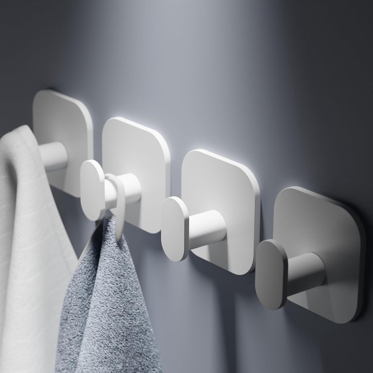 SnelShoppen - Set van 4 Towel Holders zonder Boren - RVS Zelfklevende Haken voor Badkamer en Keuken - Wit - Extra Sterke Haakjes voor Handdoeken, Badj