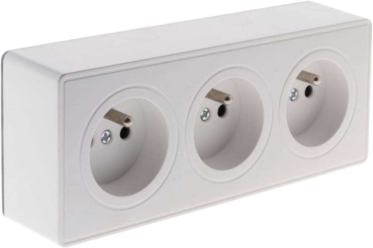 Thijox - Drievoudig Stopcontact 2P+T 16A Opbouw Wit - Vulco Serie Zenitech - Veilige Stroomvoorziening voor Huis, Keuken, Tuin en Camping