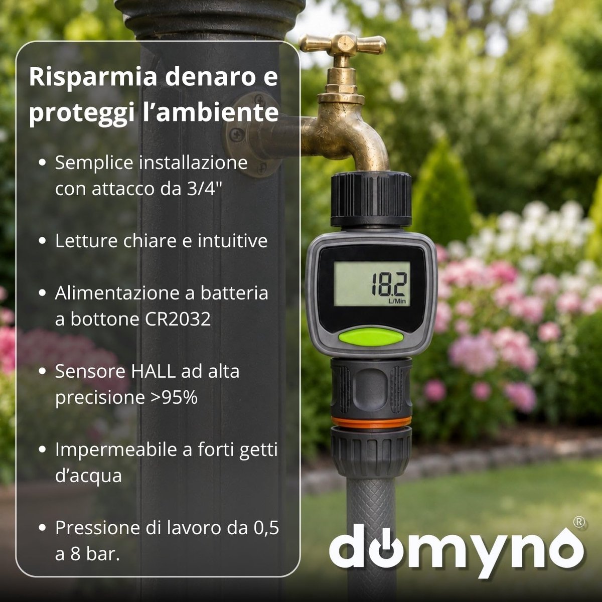 SnelShoppen - Digitale Watermeter voor Tuinirrigatie, LCD-Display, Stroommeter en Waterverbruik, Kraanaansluiting 3/4 Inch, Voor Slang, Pistool en Spr