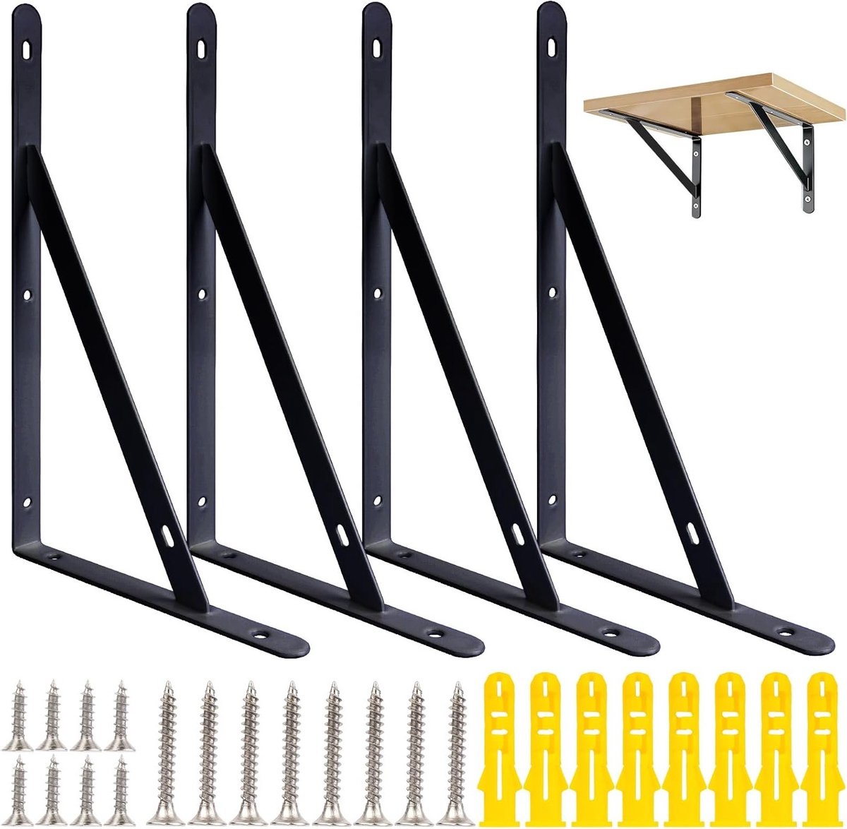 Zware Hoekplanken voor Muurmontage, Triangulaire Wandplanken, 4 Stuks, 90 Graden, Ideaal voor Opbergruimte en Decoratie, 25 x 15.5 x 1.5 cm