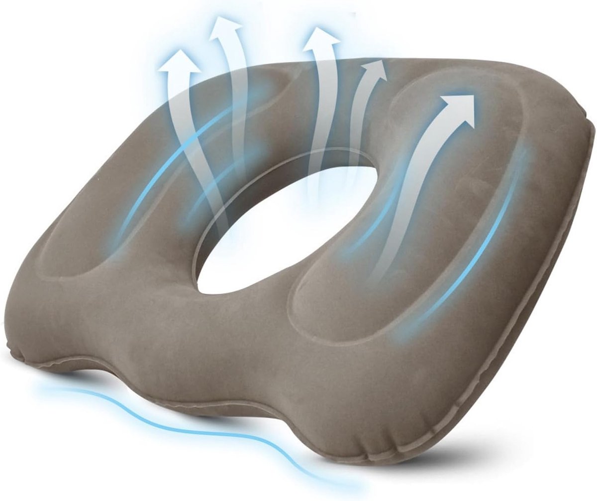 Opblaasbaar Zitkussen met Pomp, Donut Kussen voor Aambeien en Stuitpijn, Ergonomisch en Orthopedisch Kussen voor Kantoor en Auto, Drukverlagend Kussen voor Thuis en Rolstoel