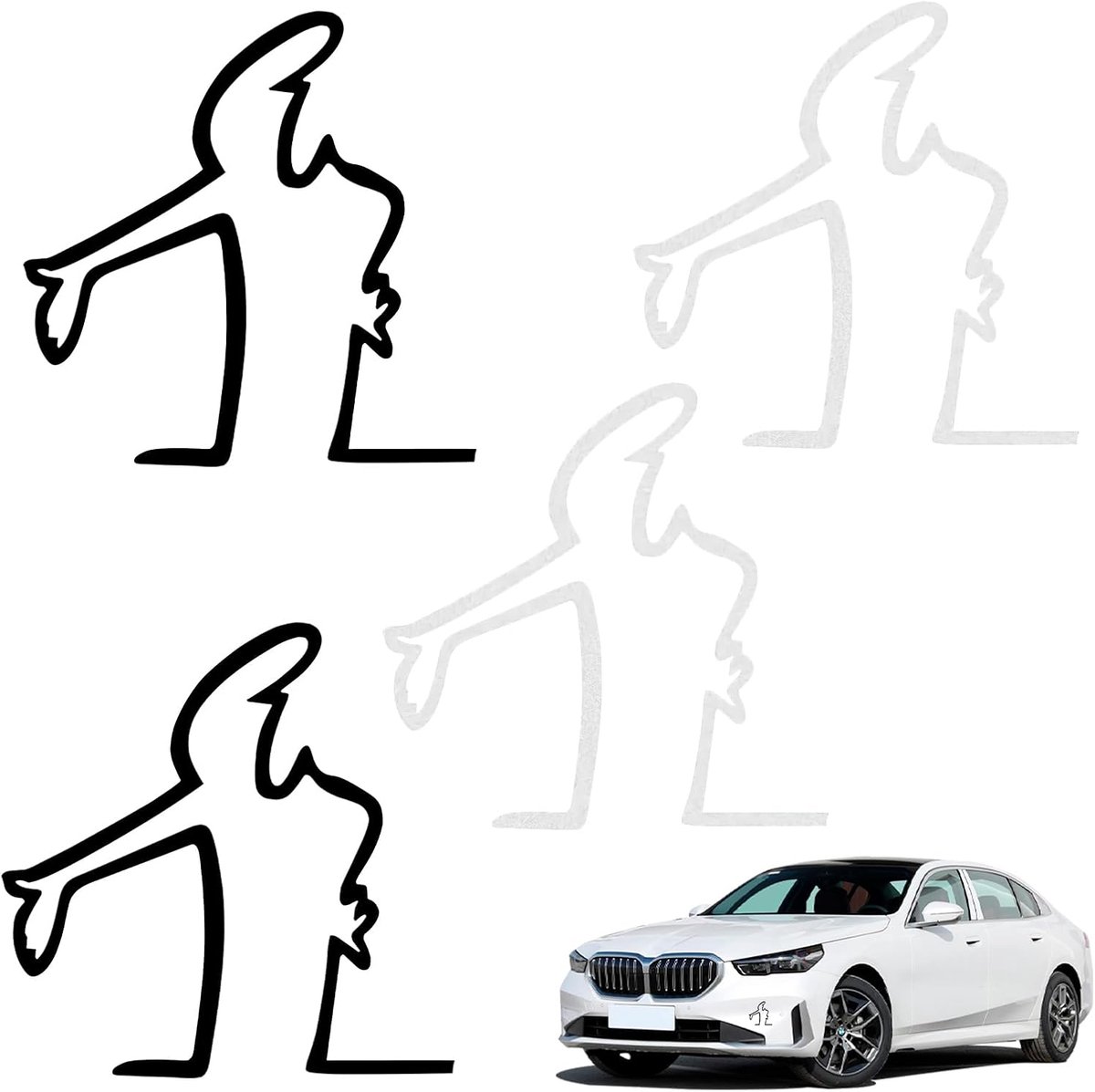 SnelShoppen - Pack van 4 Reflecterende Auto Stickers 'La Linea' Boze Man Krassen Herinnering Stickers, Creatieve Grappige Stickers voor Auto's, 8x8 cm