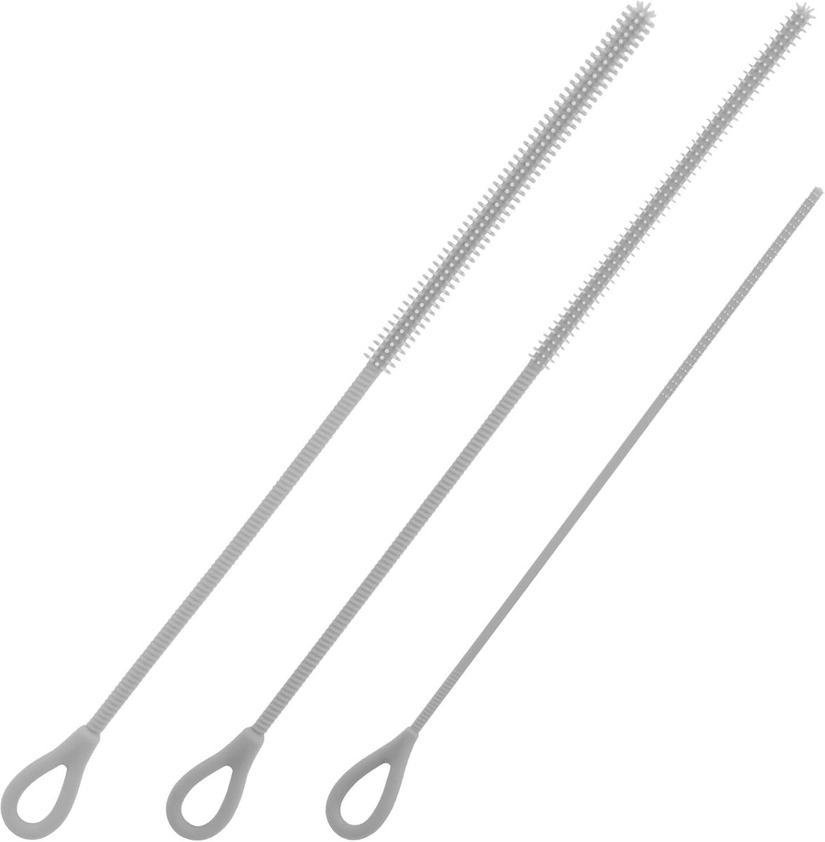 SnelShoppen - 3Pcs Extra Lange Siliconen Rietjes Borstel - Herbruikbare Reinigingsborstel met Stalen Kern en Antislip Handgreep voor Flessen, Bekers e