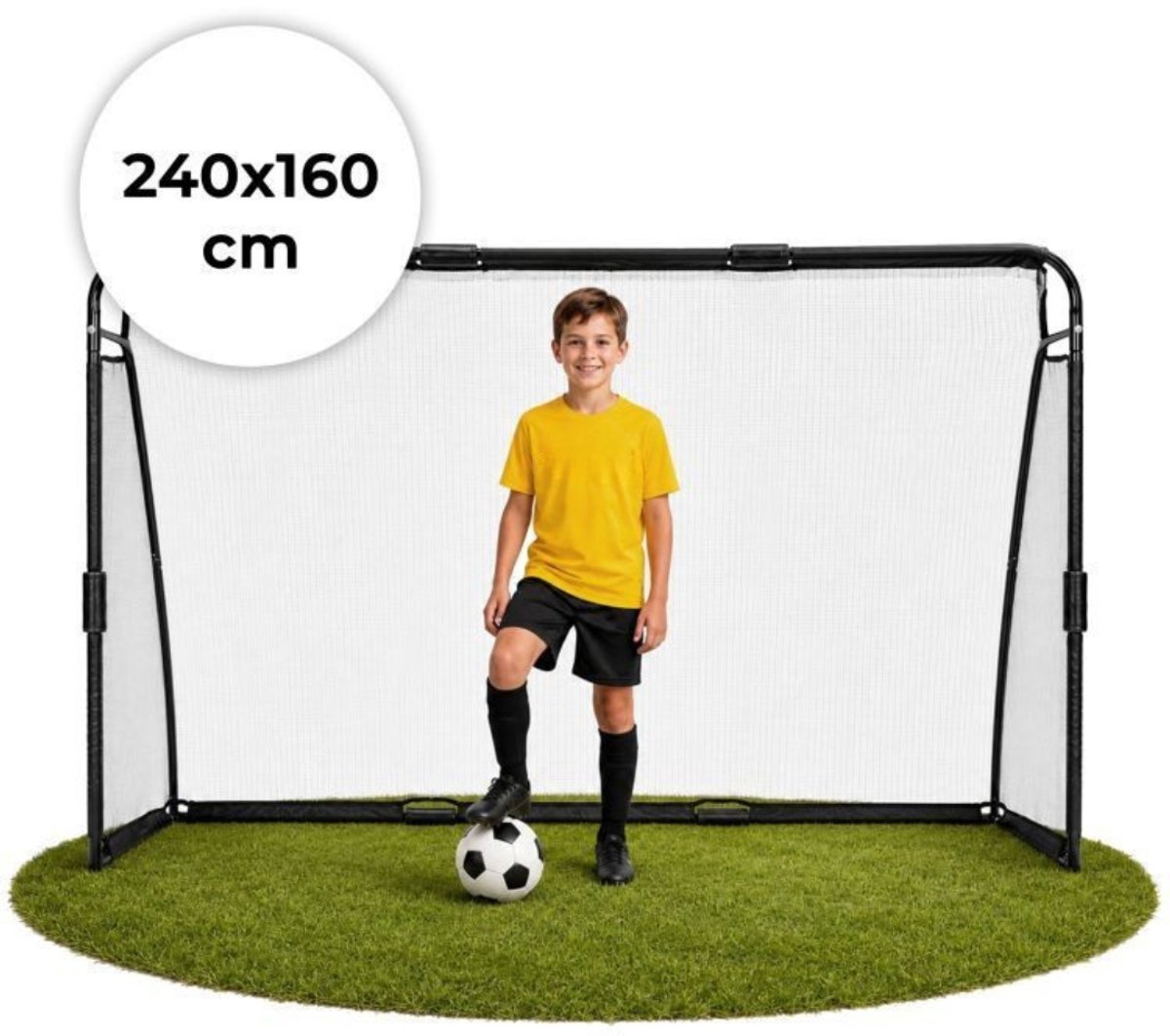 Playos® - Metalen Voetbaldoel - Zwart - 160 x 240 x 80 cm - Trainingsdoel - Voetbaltrainingsdoel