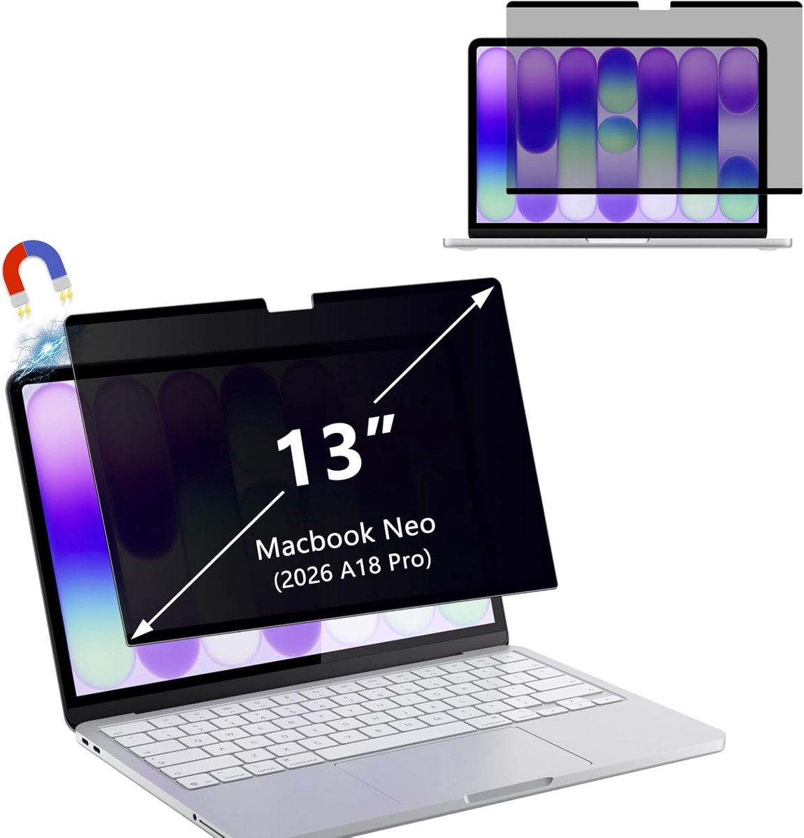SnelShoppen - Magnetische Privacyfolie voor MacBook Neo 13 inch (2026 A18 Pro) - Anti-peep Blauw Lichtfilter, Afneembare Displaybescherming, Geschikt