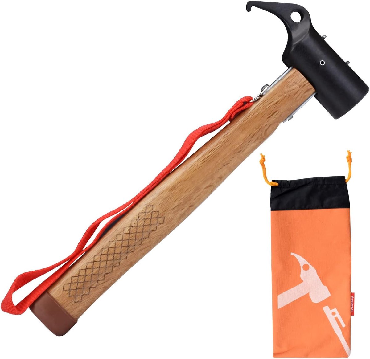 SnelShoppen - Keello Camping Hammer - Stalen Hamer voor Tentstokken - Houten Handvat - Multifunctionele Hamer met Lanyard voor Binnen en Buiten - Idea