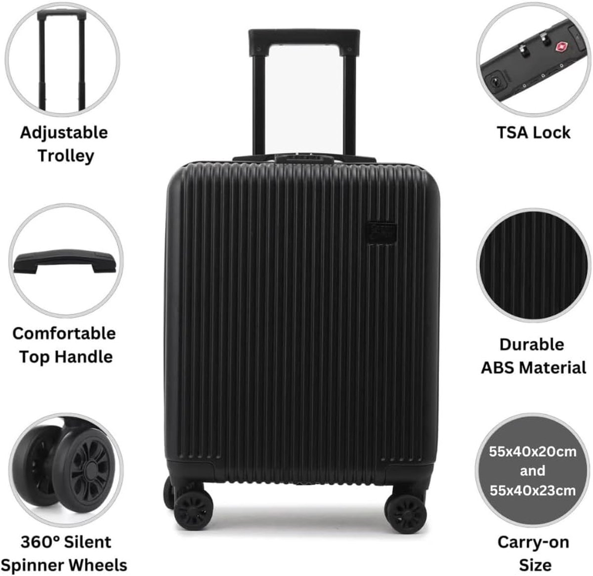 SnelShoppen - Cruisair Expandable 55x40x23 cm Handbagage Koffer voor Ryanair, Wizzair, Lufthansa - Lichtgewicht en Duurzaam ABS - Perfect voor Reizen,