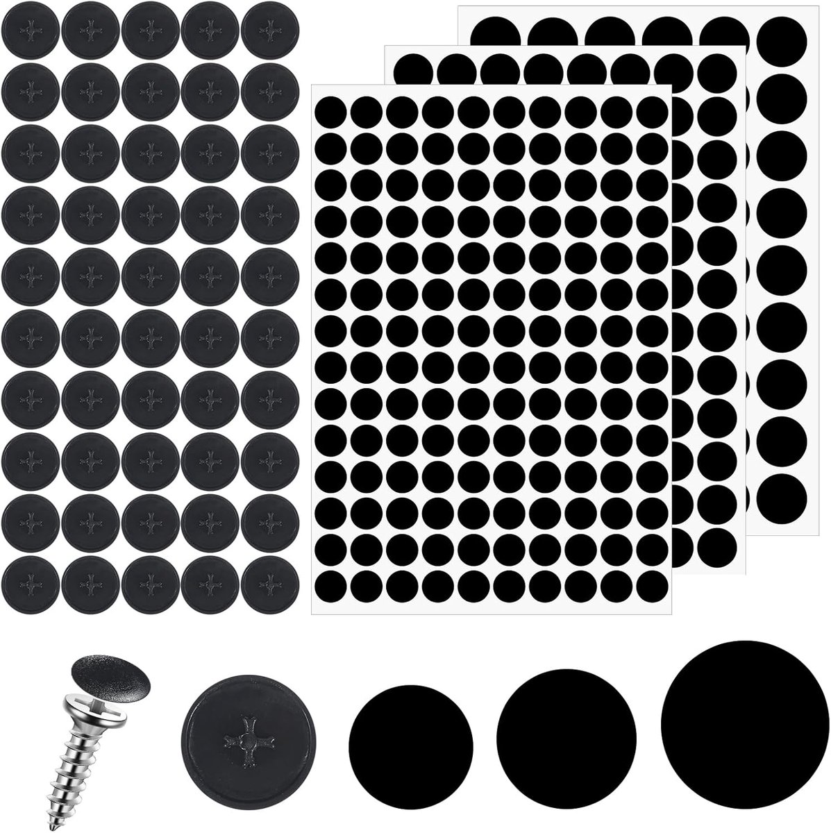 SnelShoppen - 290 Zwarte Zelfklevende Schroefafdekkers - 12/15/21mm Rond - Perfect voor Meubels, Kasten, Tafels - 50 Stuks Schroefkapjes - Duurzaam AB