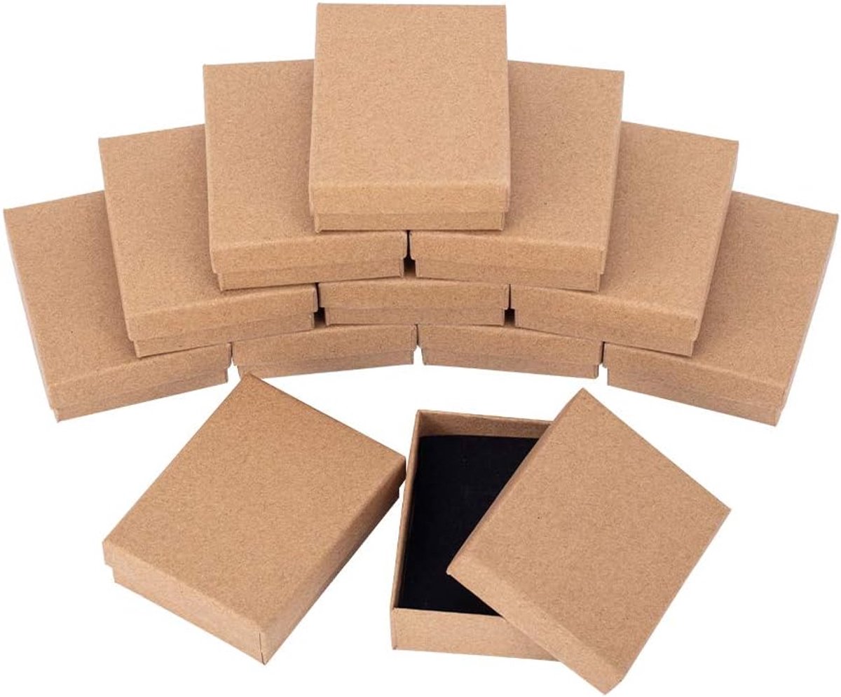 SnelShoppen - 24 Stuks Bruine Kartonnen Sieraden Doosjes 9x7x2.8cm Rectangulaire Burlywood Papier Cadeau Dozen voor Sieraden, Armbanden, Kettingen, Fe