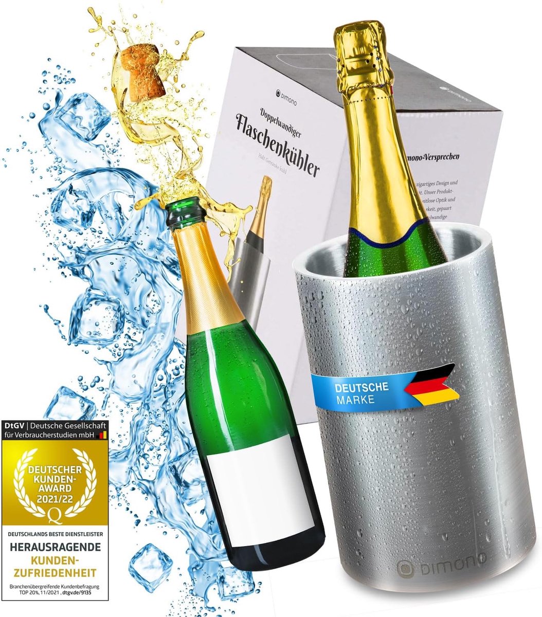 SnelShoppen - Dimono Flessenkoeler - Dubbelwandige RVS Wijnkoeler - Geschikt voor Flessen tot 1,5 L - Diameter 12 cm - Ideaal voor Wijn, Champagne, Bi