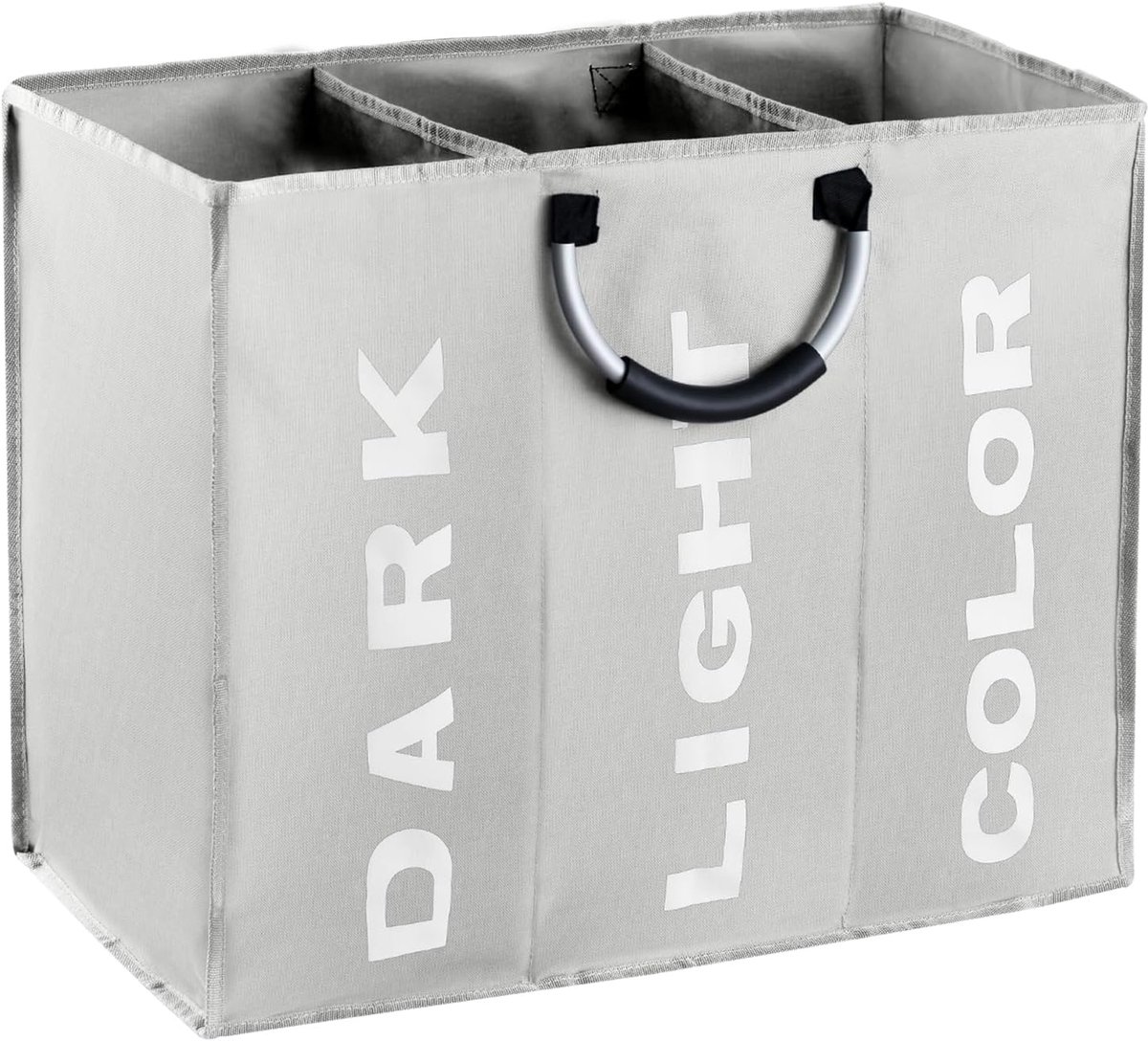 SnelShoppen - Vouwbare Waszak met 3 Compartimenten, 80L Kleding Wasmand voor Slaapkamer, Hotel, Studentenhuis, Donkergrijs, 60 x 32 x 49 cm
