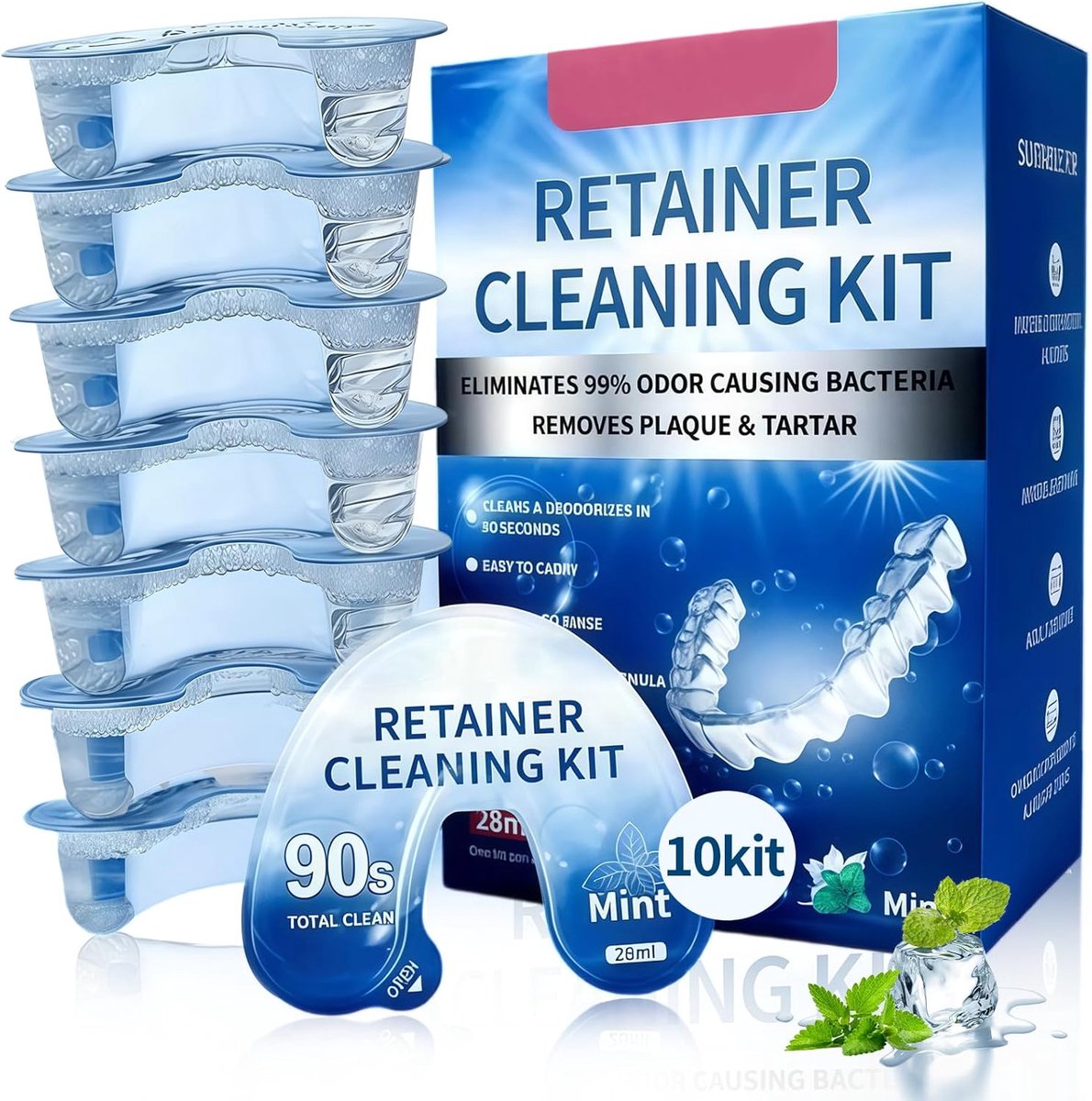 SnelShoppen - 10 stuks Tanduitlijningsmiddelen, Orthodontie Reiniger, Vlekverwijderaar voor Tandrails, Muntgeur, 28 ml, Eenvoudig in Gebruik, Voor Mon