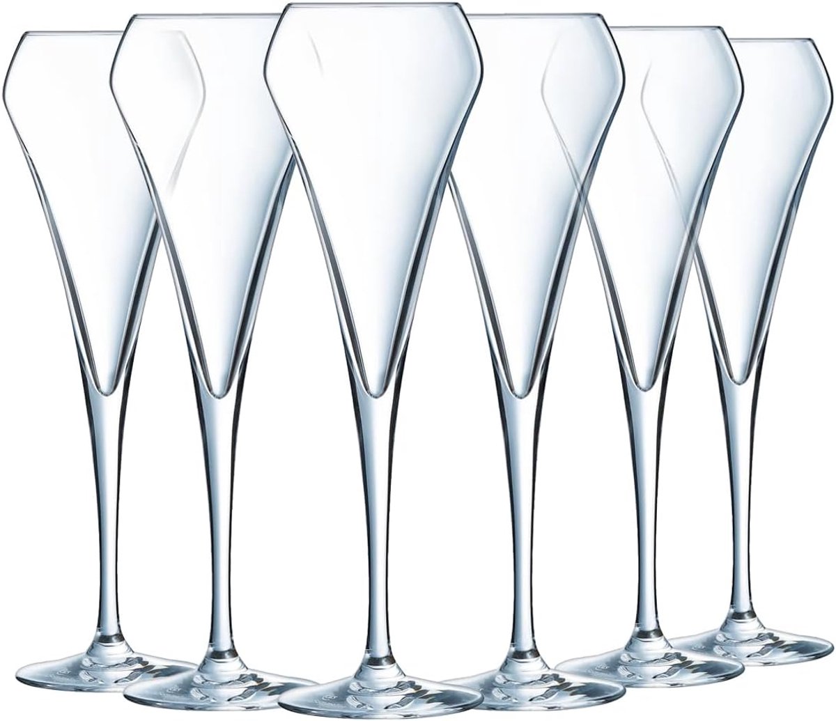 SnelShoppen - 6 Champagneglazen 200 ml Kleurloos Kristalglas - Modern en Elegant - Duurzaam - Perfect voor Feest, Diner, en Speciale Gelegenheden