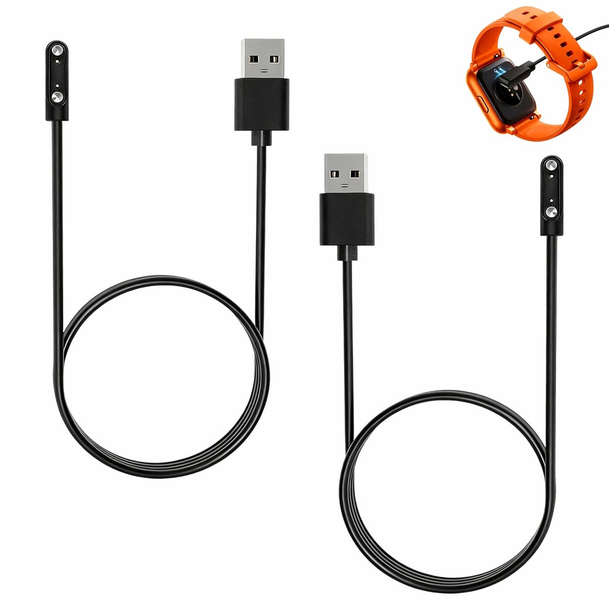 SnelShoppen - Pack van 2 Magnetische Oplaadkabel voor Smartwatch - 2-Pin 4 mm - Universele USB Vervangingslader voor Fitness Tracker - 60 cm - Snelle