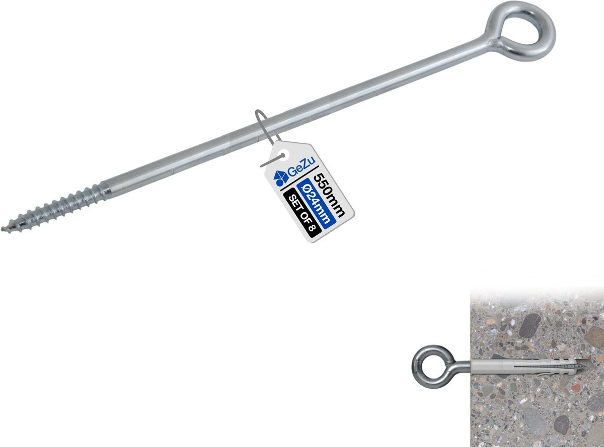 GeZu Impex Oogschroeven for scaffolding Gegalvaniseerd Set van 8 500 mm schroefoog oogbouten schroef