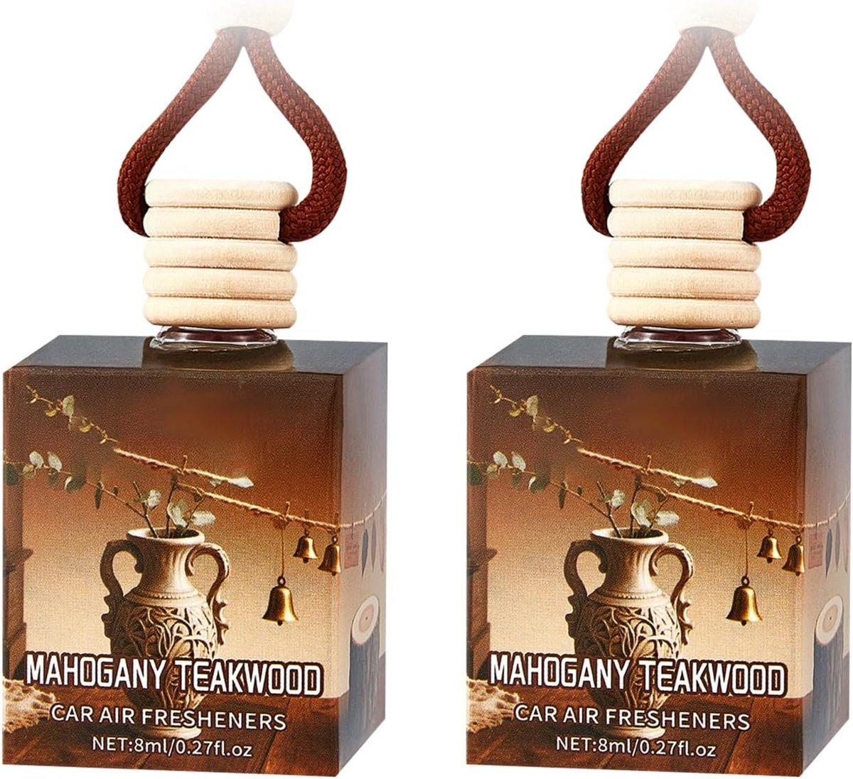 SnelShoppen - Car Fragrance Luchtverfrisser voor Auto, Langdurige Geur, Hanger Diffuser, Teak Wood en Mahogany, 2 Stuks, Perfecte Cadeaus voor Mannen