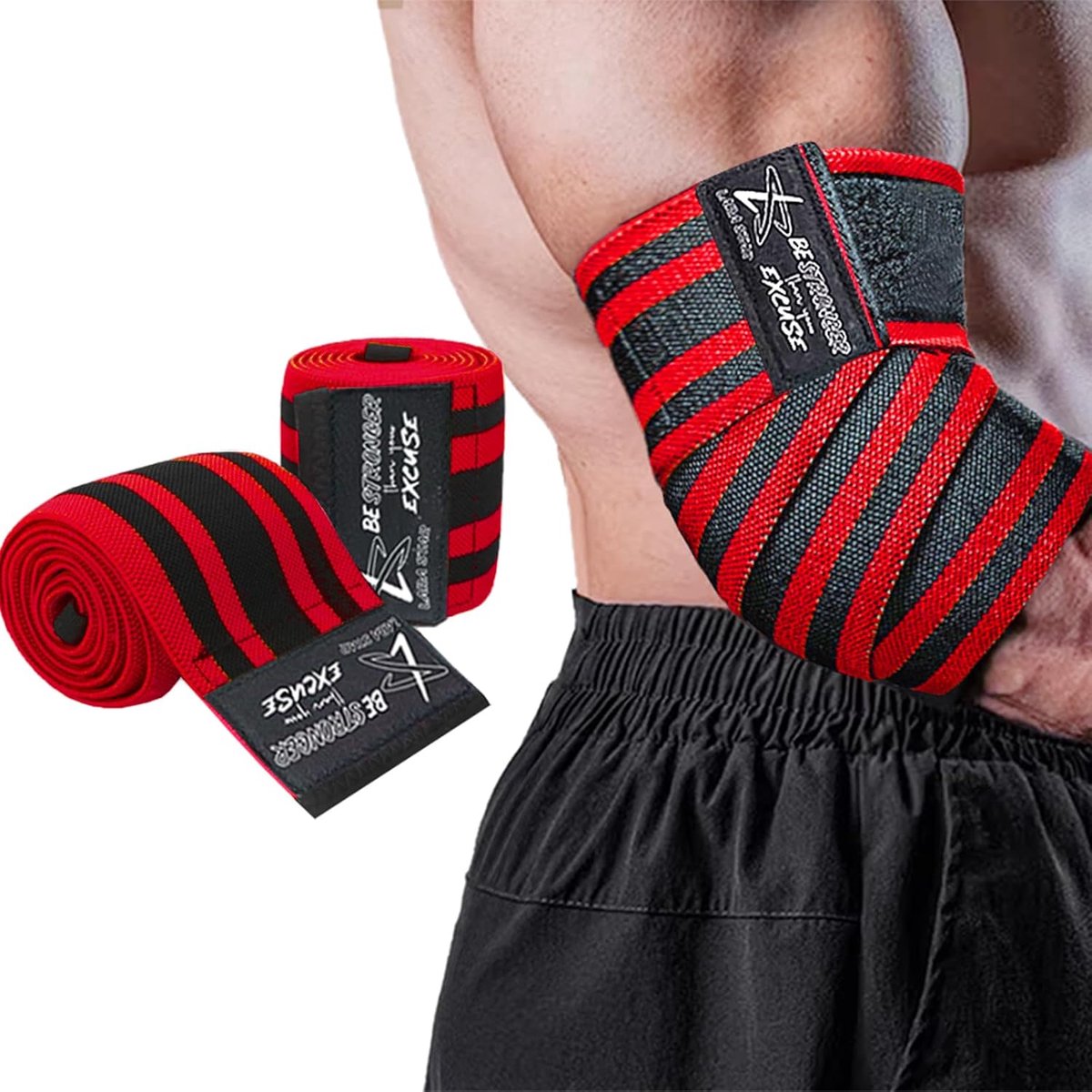 SnelShoppen - Elbow Wraps voor Gewichtheffen, Bench Press, Crossfit en Powerlifting - 47 inch Nylon Elleboogbanden - Verhoogt Gewrichtsstabiliteit en