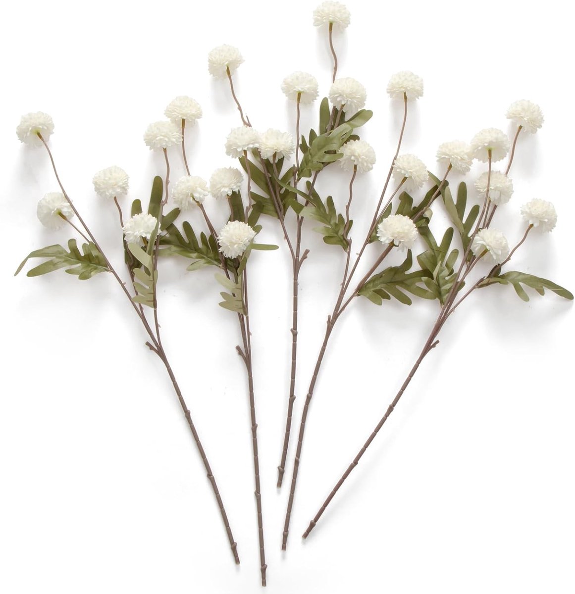 SnelShoppen - 5 Stuks Kunstmatige Kiku Bloem - Nep Pompom Moeders Zijde Kleine Chrysant Faux Bol Herfst Bloem Stelen Decor voor Bruiloft DIY Boeket Ce