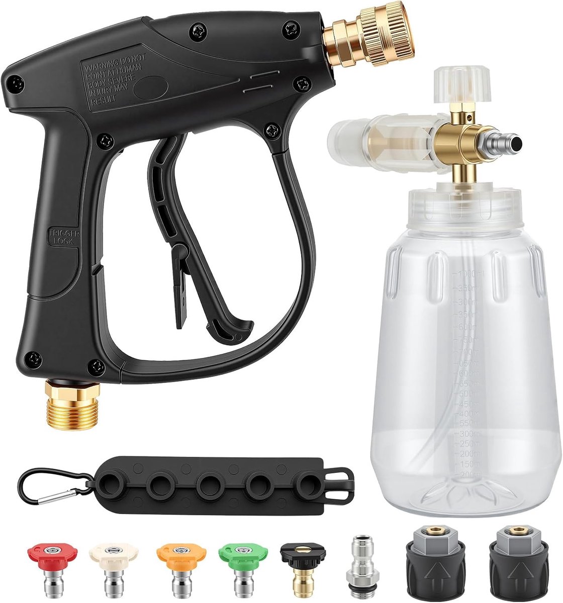 SnelShoppen - Hoge Druk Reiniger 5200 PSI, Auto Was Pistool met 1 Liter Foam Cannon, 5 Nozzles, M22 Slangverbinding en 1/4 Inch Quick Coupling voor Ef