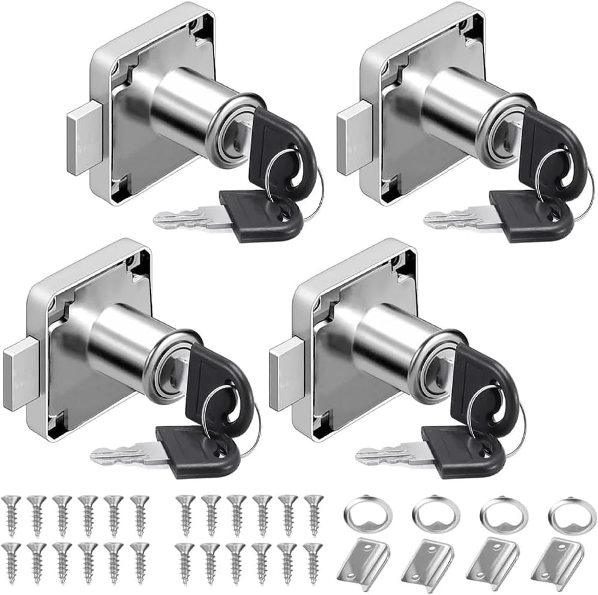SnelShoppen - 4 Stuks Meubel Slot met Sleutel, 22mm Ladeslot voor Kasten, Postbus, Lades, Huishouden en Kantoor, Zilver, Incl. Bevestigingsmateriaal