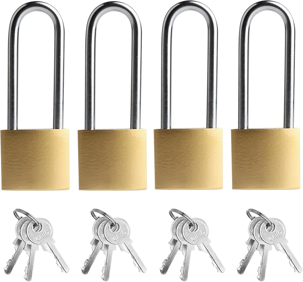 SnelShoppen - 4 Stuks Lange Hangsloten met Sleutels, Weerbestendig, 32mm Zware Duurzame Hangsloten met Sleutels, Hoge Beveiliging voor Schuur, Tuinpoo