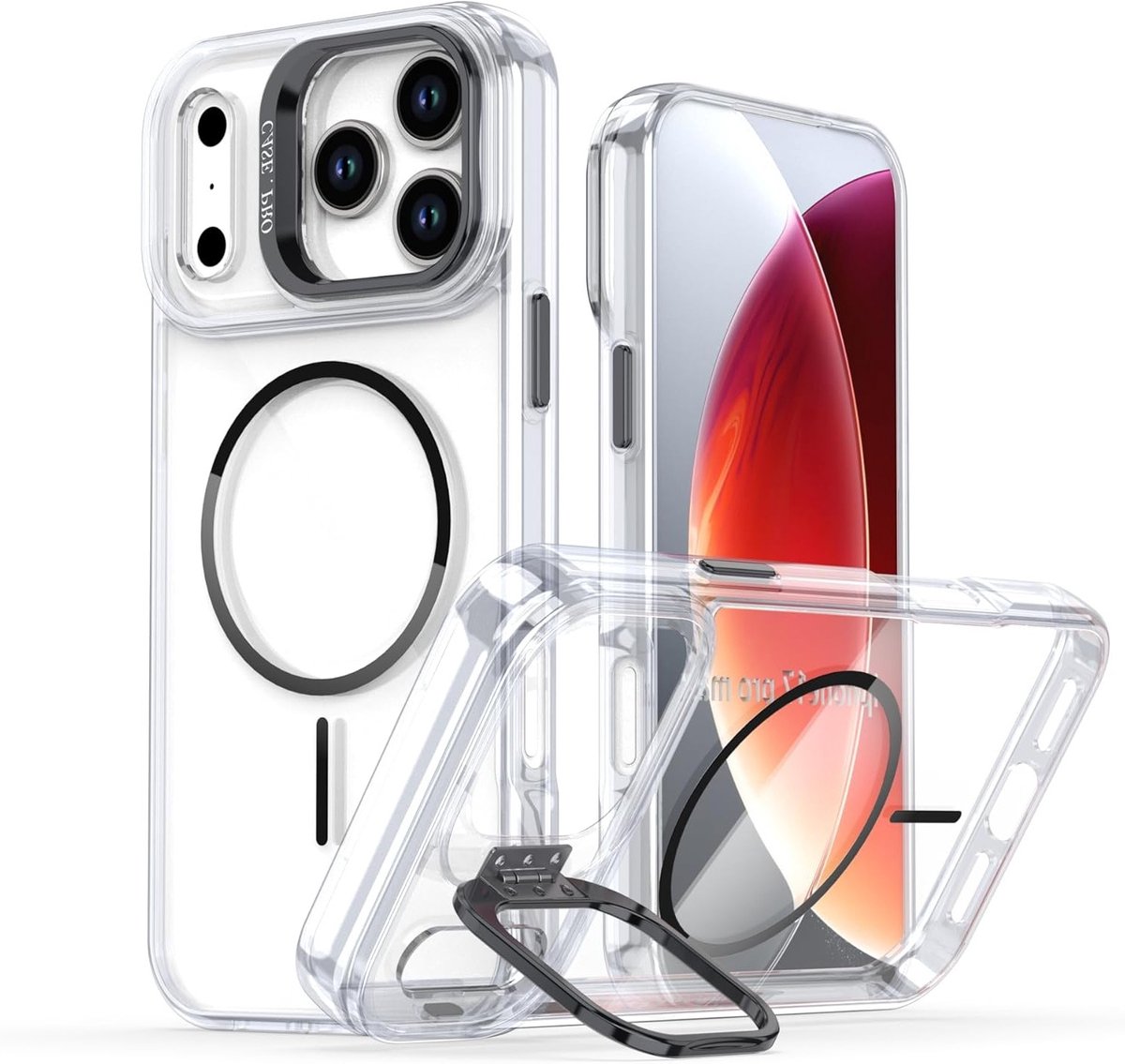 Militaire Beschermhoes voor iPhone 17 met Verborgen Stand, Krasbestendige Achterkant en Transparante Zijkanten