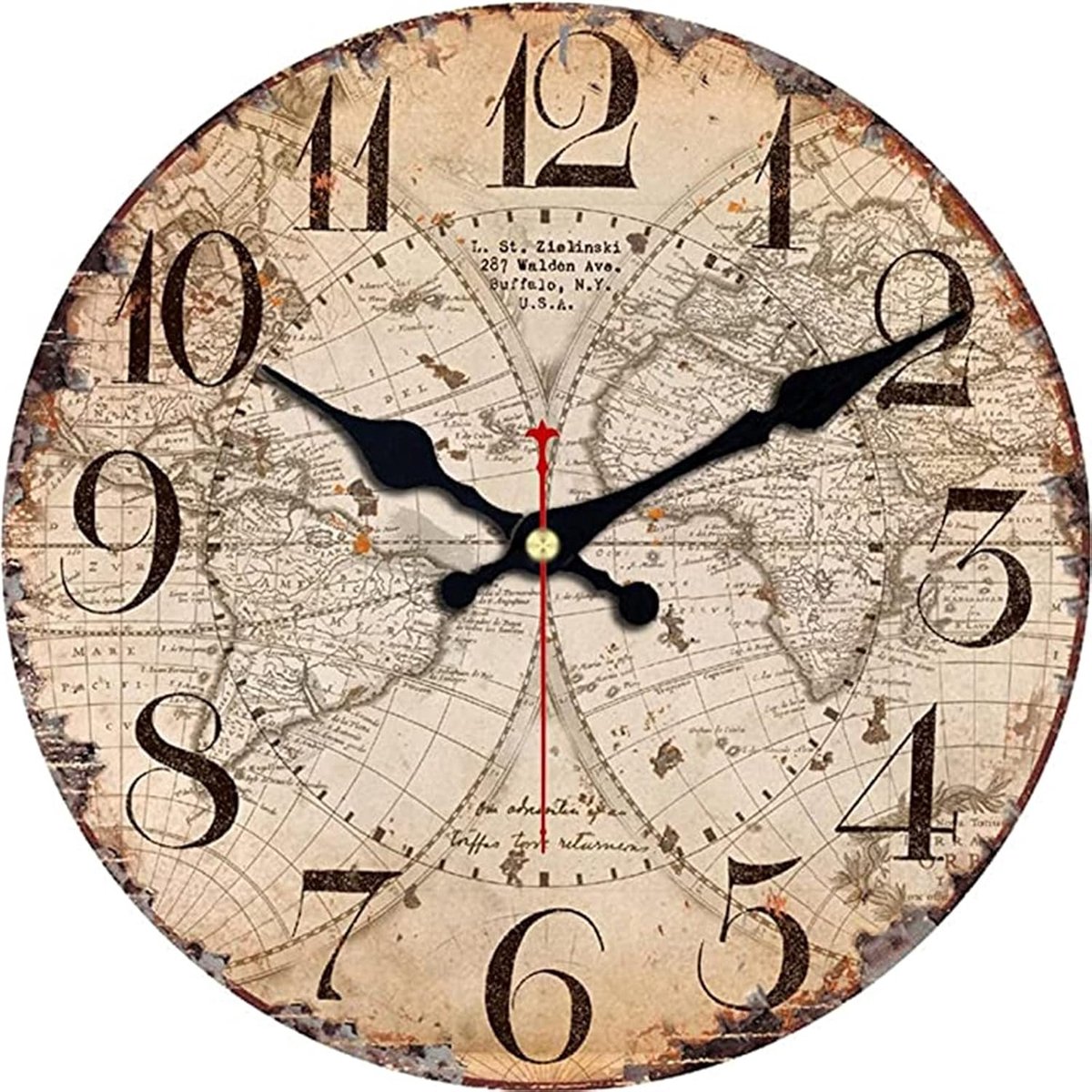 SnelShoppen - Vintage Houten Wandklok zonder Tikken, Rond, Rustieke Decoratie voor Keuken, Woonkamer, Slaapkamer, Kantoor, School, 30cm/12inch, Kaartp