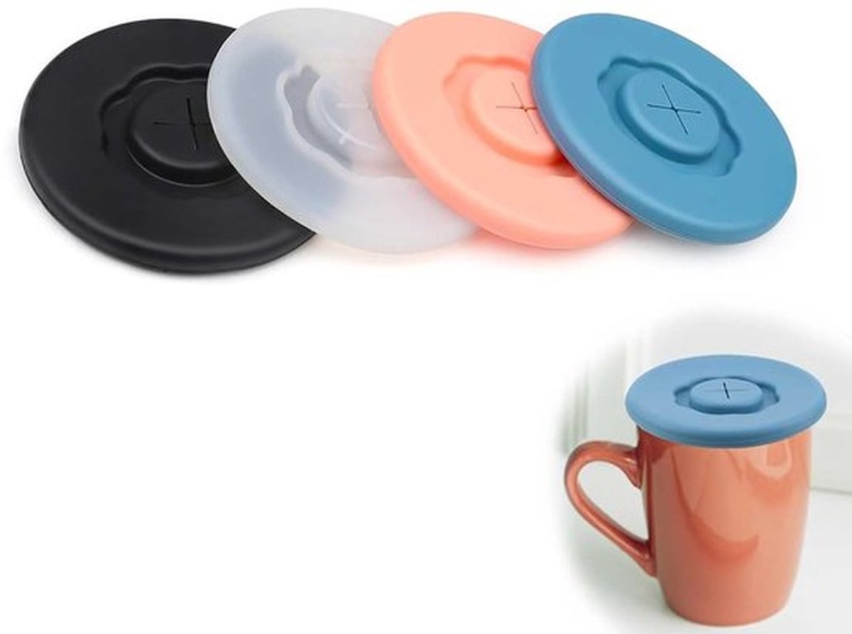 Siliconen Deksel Herbruikbaar - 4-delig - Rekbaar - Voor Glazen Kopjes - Koffiekopjes - Waterbekers - Bestand Tegen Stof en Hoge Temperaturen - Bekerdeksel