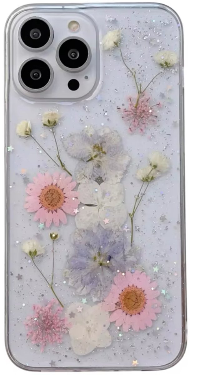 Vrolijk telefoonhoesje met echte gedroogde bloemetjes - Iphone 13 -