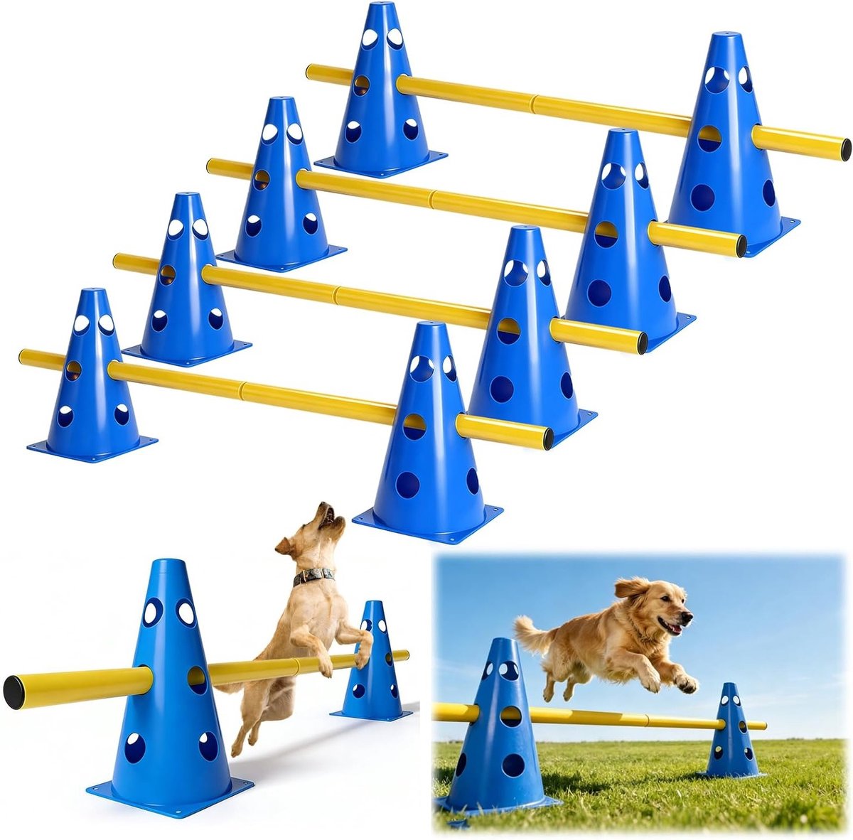 Praktische Agility Set voor Honden en Kinderen, Verstelbare Hordes, Cavaletti en Sportconen voor Dierensport en Equestrian (8 Cones, 23 cm Hoog)