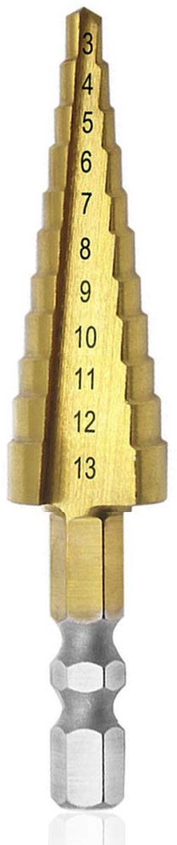 SnelShoppen - 3-13 mm Titanium Coated Step Drill Cutter HSS - 6.35 mm Hex Shank - Voor Hout en Plastic - Professionele Stufenbohrer