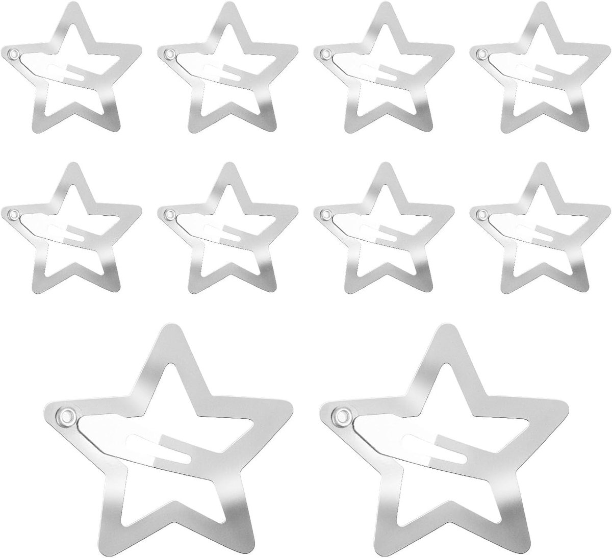 SnelShoppen - 10Pcs Metaal Ster Snap Barrettes Zilver - Schattige Kleine Haarspelden voor Kinderen, Meisjes en Vrouwen - Niet-Slip Hollow Sterren Haar
