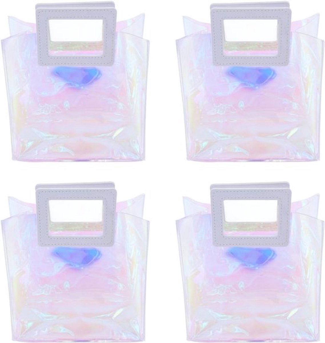 Iriserende draagtas voor cadeauverpakking, holografische geschenktassen set van 4, herbruikbare PVC-handtas