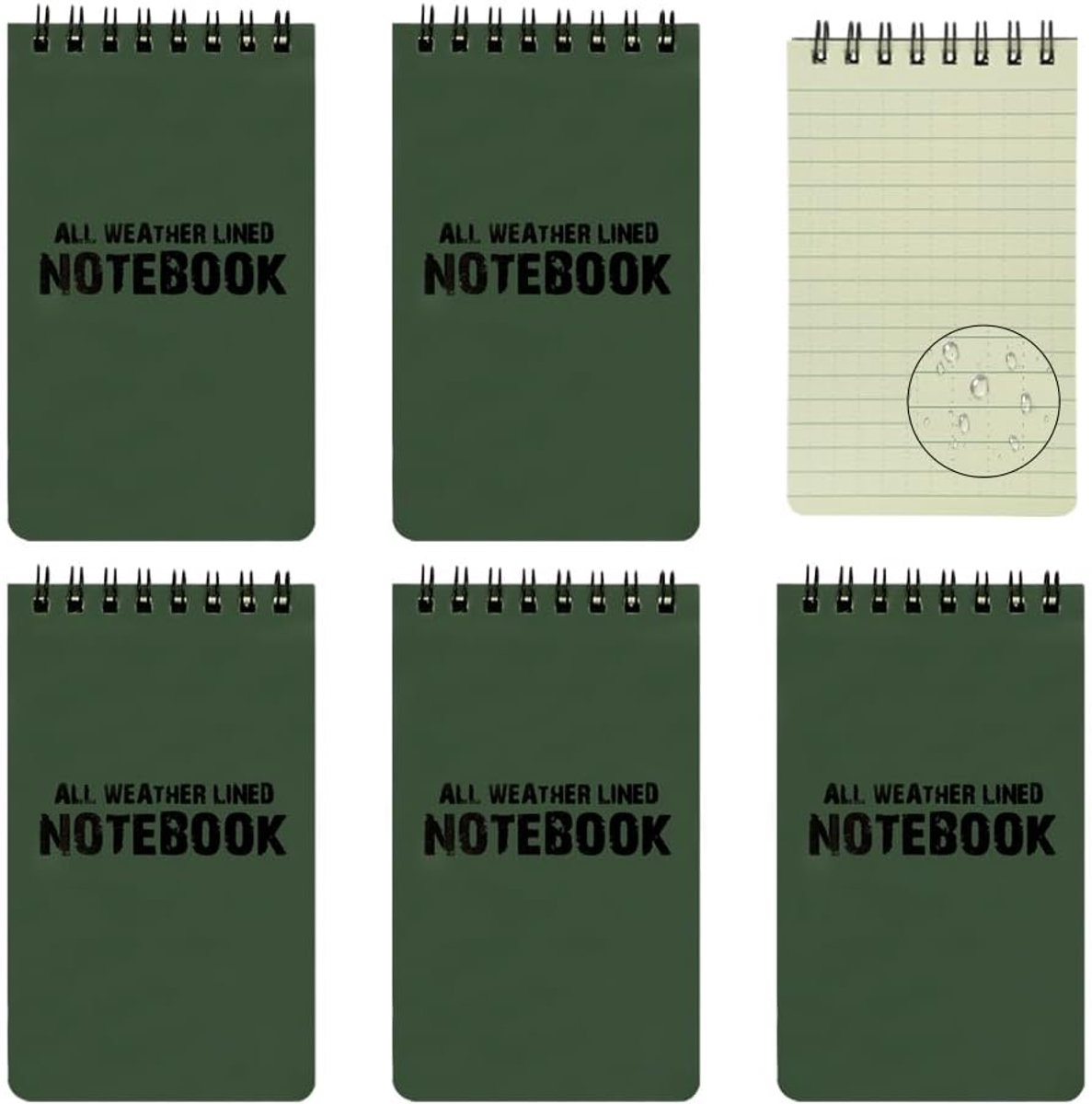 Thijox - Set van 5 Waterdichte Notitieblokken | All Weather Notebooks | Aqua Notes | Outdoor Notities | Zakformaat | Groen | Voor Avonturen en Reizen