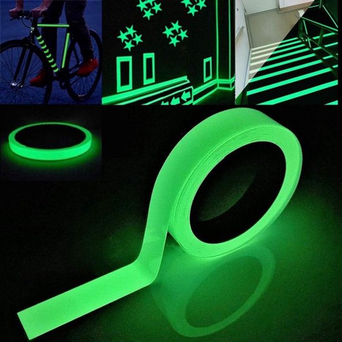 10 meter fluorescerend plakband in groen - markeringstape - zelfklevend en lichtgevend - waarschuwingstape