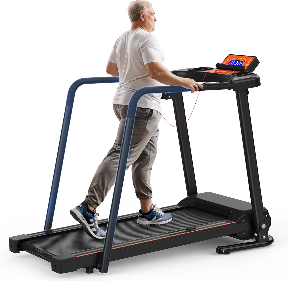 Loopband voor thuis - Verlengde handrails voor herstelfitness - Draagbaar en opvouwbaar - Optionele app-bediening - Geschikt voor senioren - Maximaal gewicht 120 kg